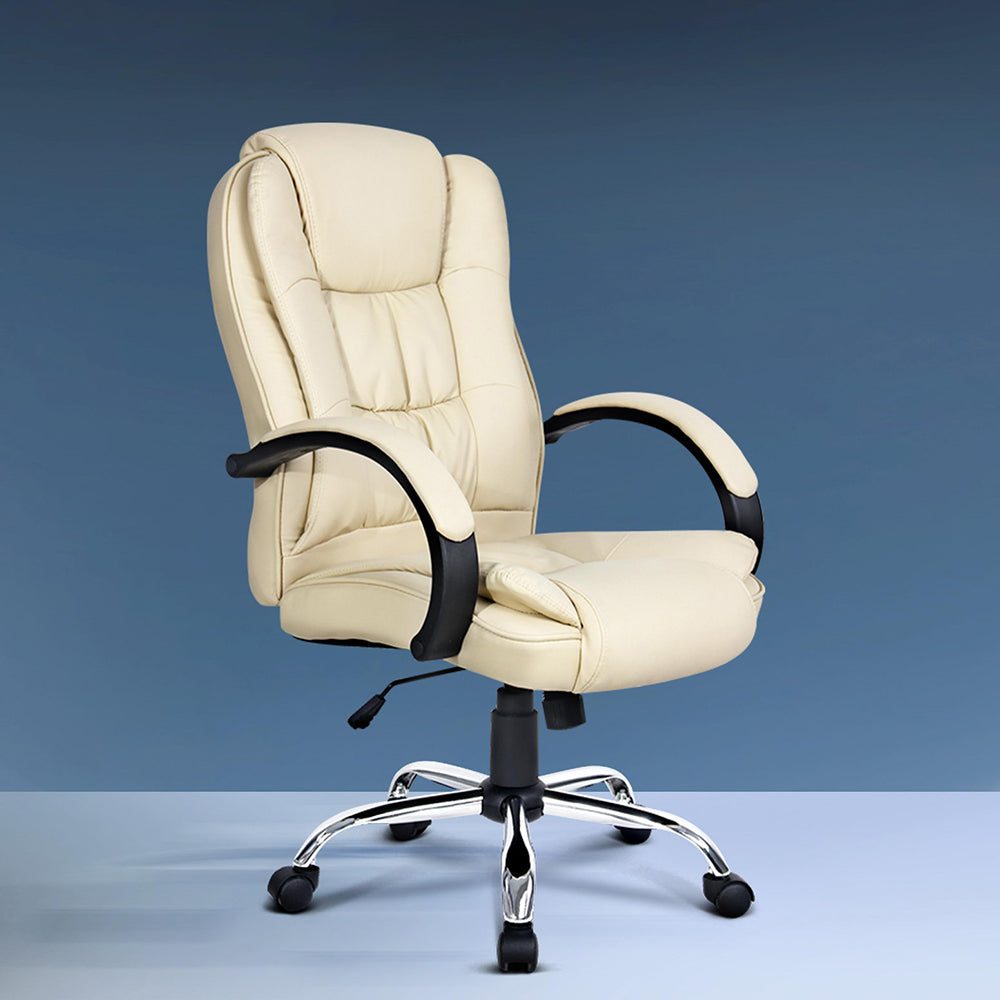 Executive PU Leather Office Chair - Beige - Homecoze