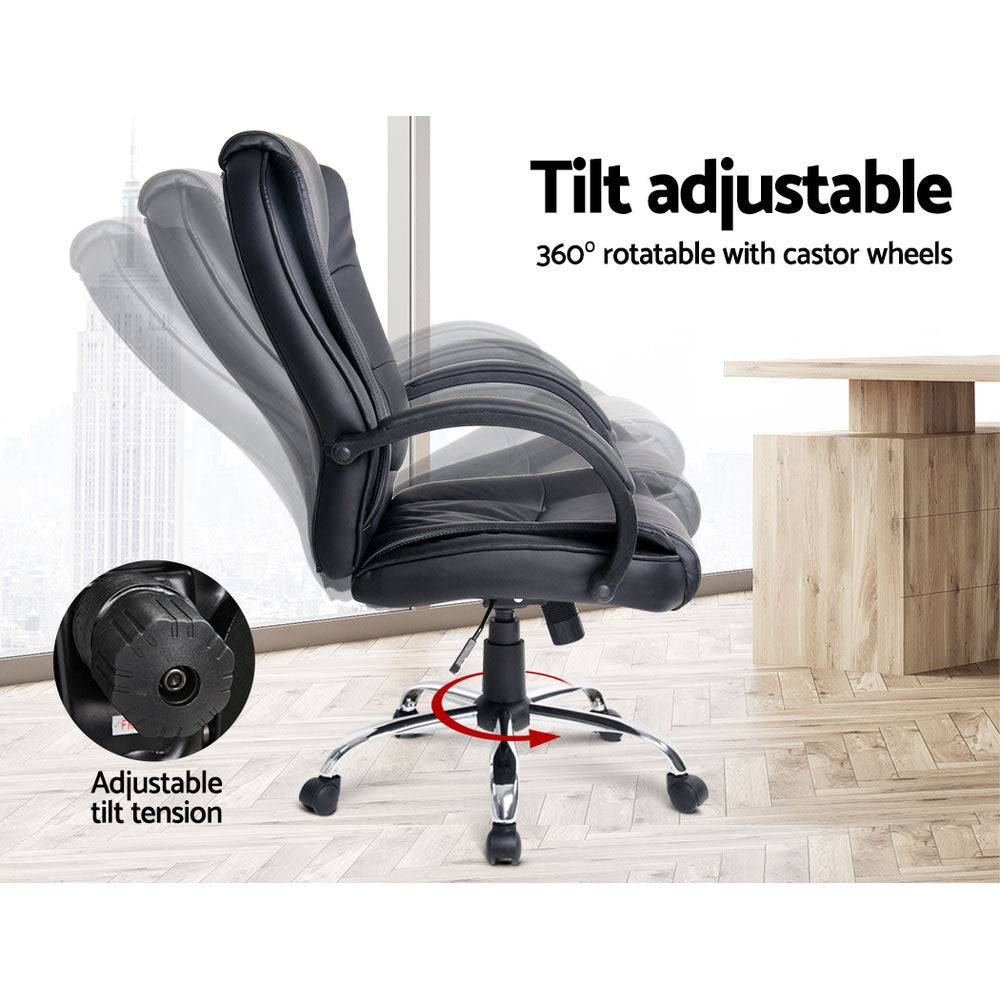 Executive PU Leather Office Chair - Black - Homecoze