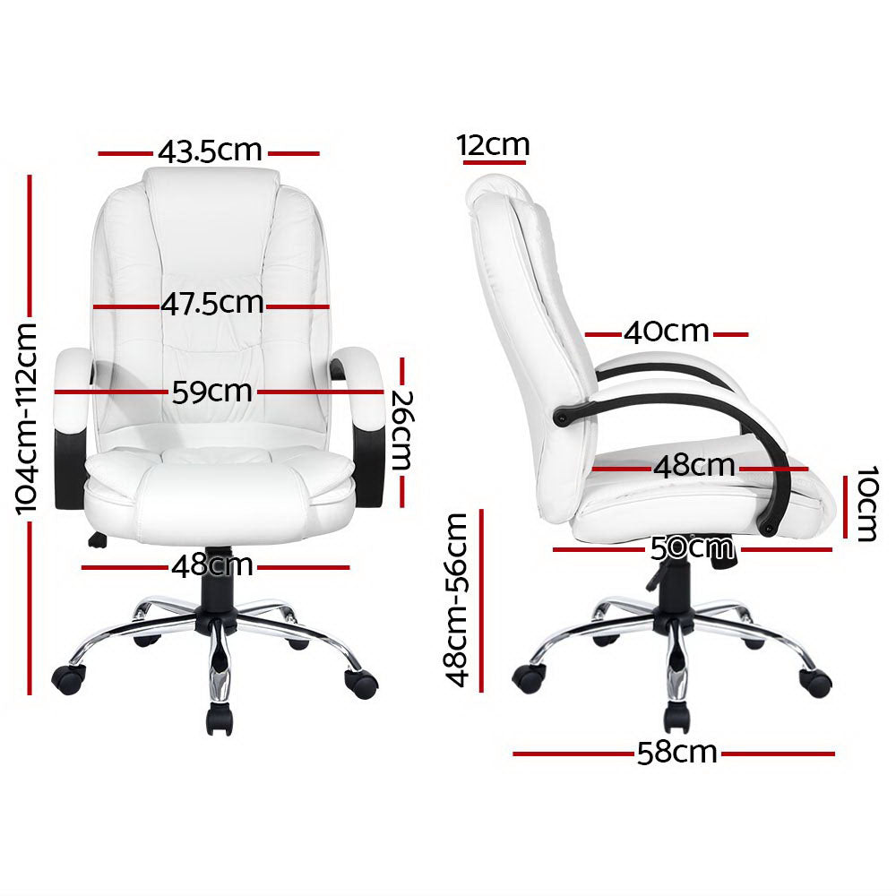 Executive PU Leather Office Chair - White - Homecoze