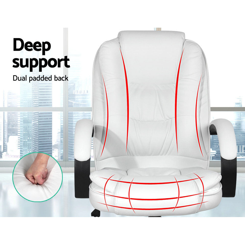 Executive PU Leather Office Chair - White - Homecoze