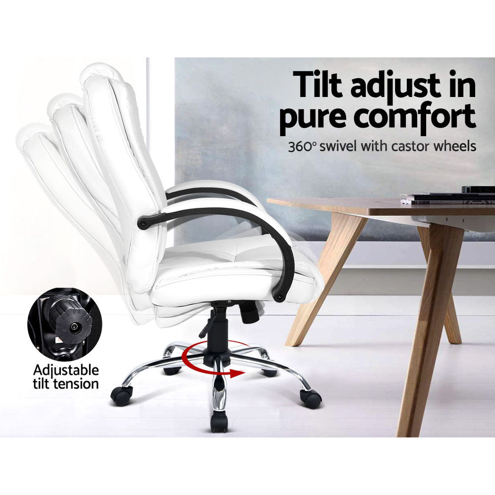 Executive PU Leather Office Chair - White - Homecoze