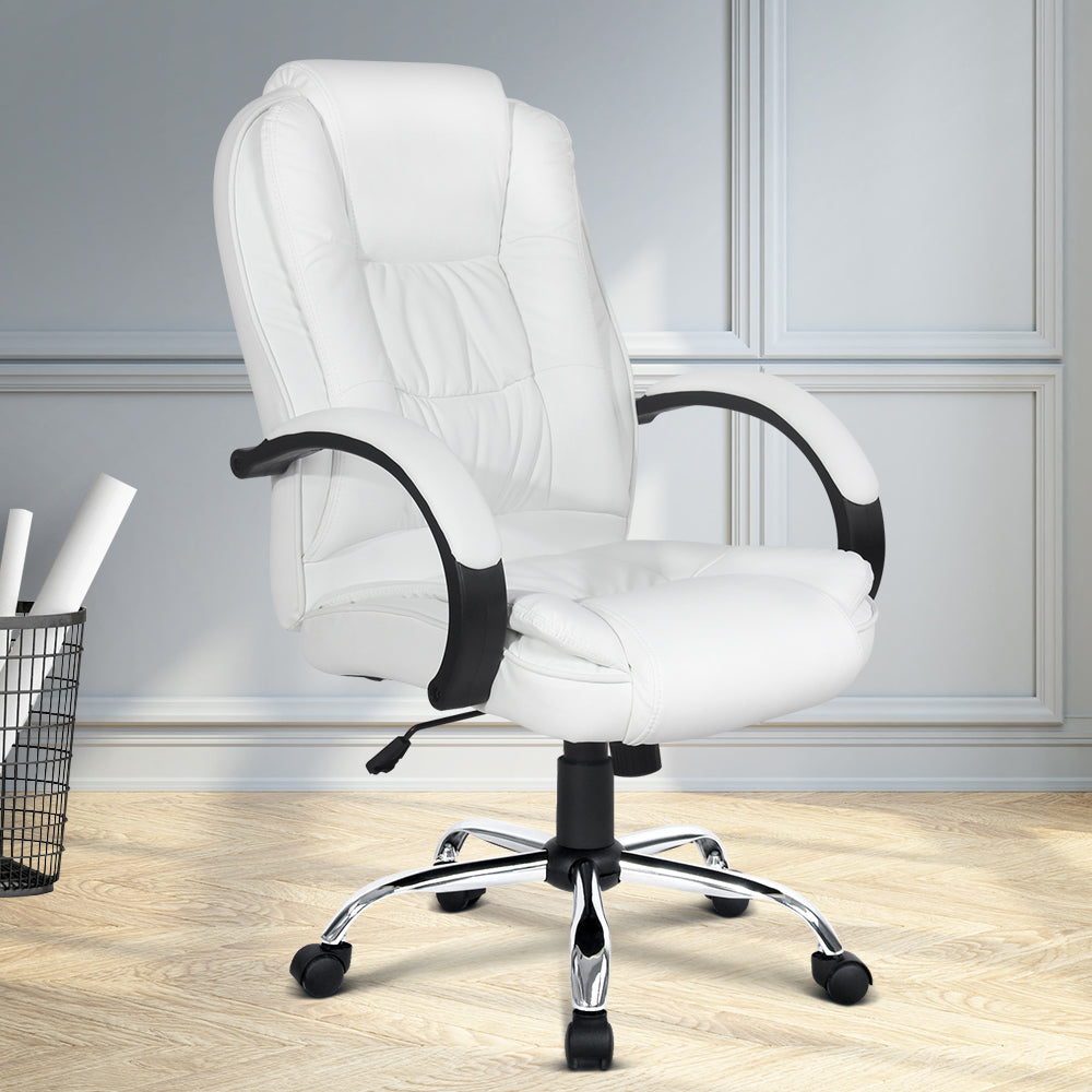 Executive PU Leather Office Chair - White - Homecoze