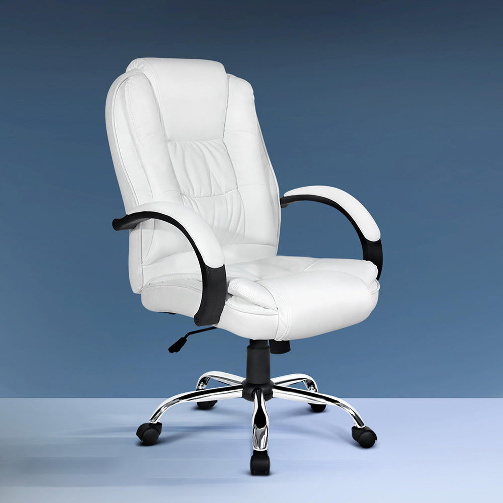 Executive PU Leather Office Chair - White - Homecoze