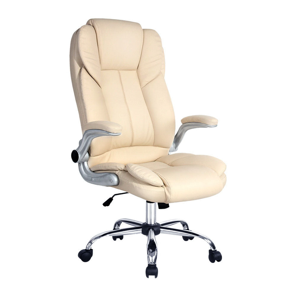 PU Leather Executive Office Desk Chair - Beige - Homecoze