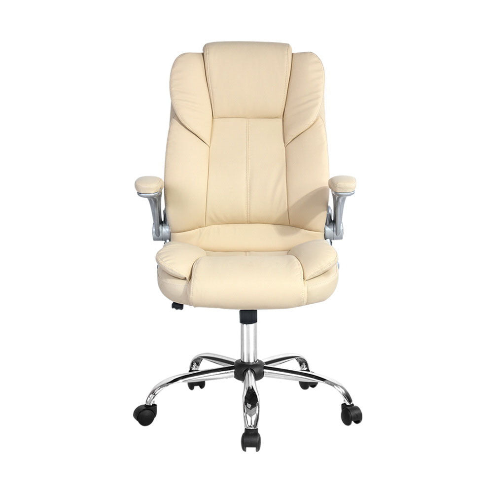 PU Leather Executive Office Desk Chair - Beige - Homecoze