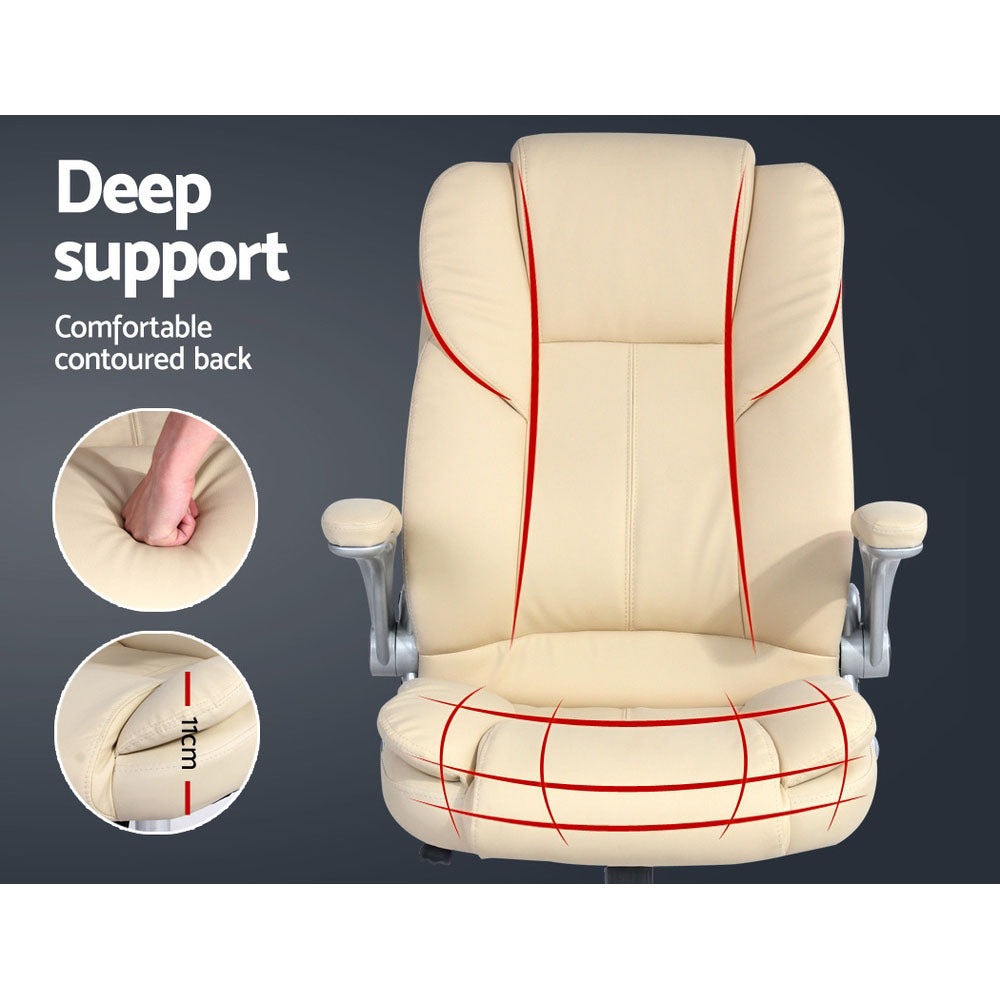 PU Leather Executive Office Desk Chair - Beige - Homecoze
