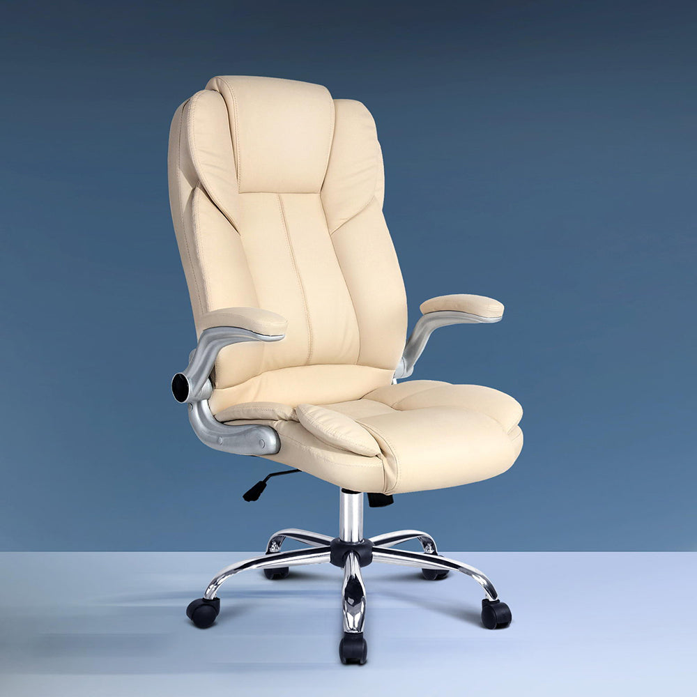 PU Leather Executive Office Desk Chair - Beige - Homecoze