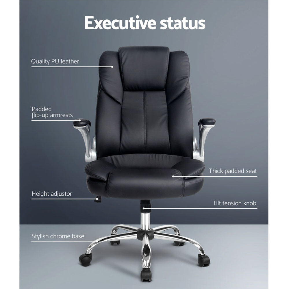 PU Leather Executive Office Desk Chair - Black - Homecoze
