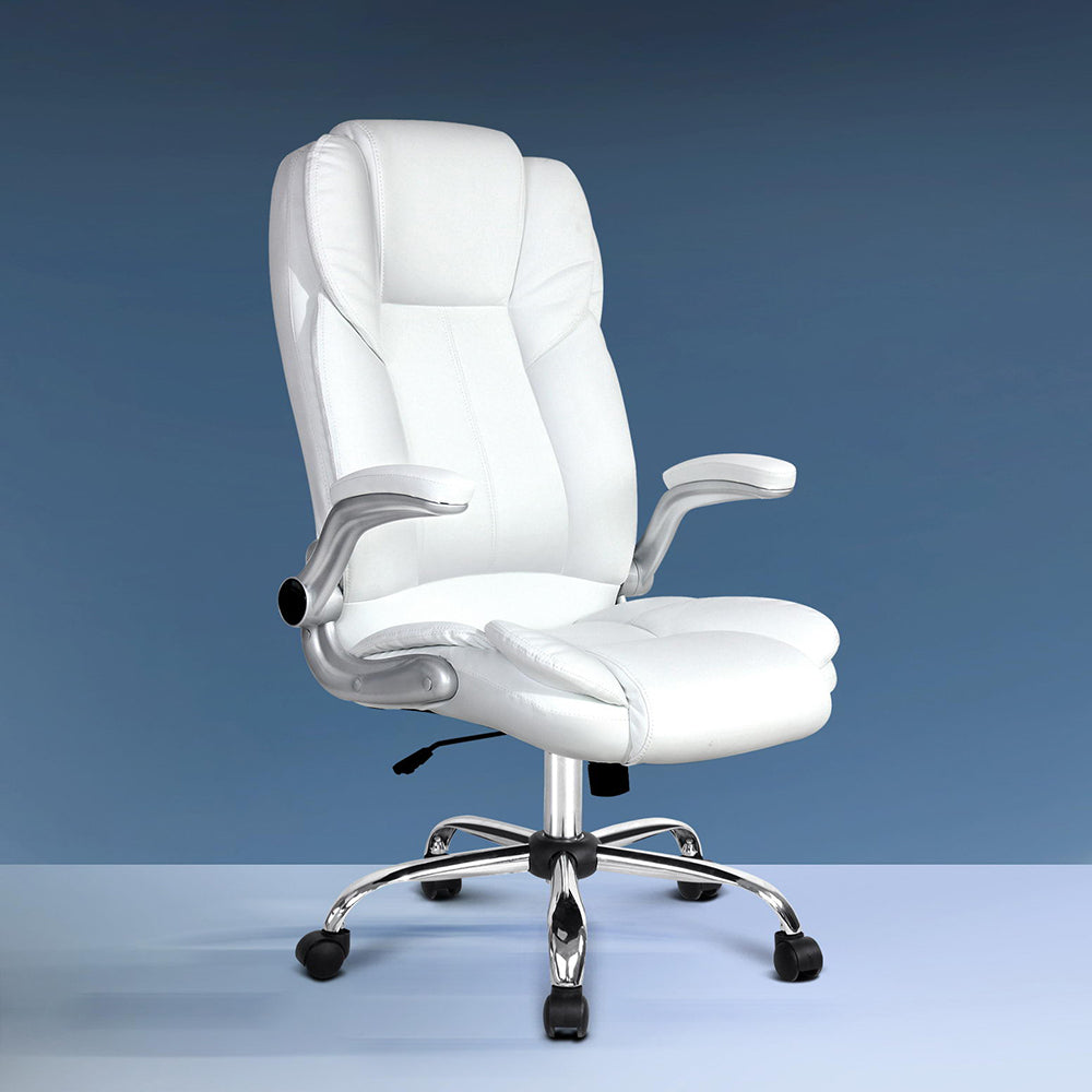 PU Leather Executive Office Desk Chair - White - Homecoze