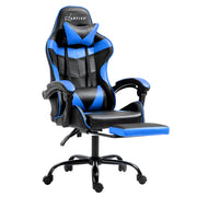 PU Leather Gaming Office Chair with Footrest - Blue - Homecoze
