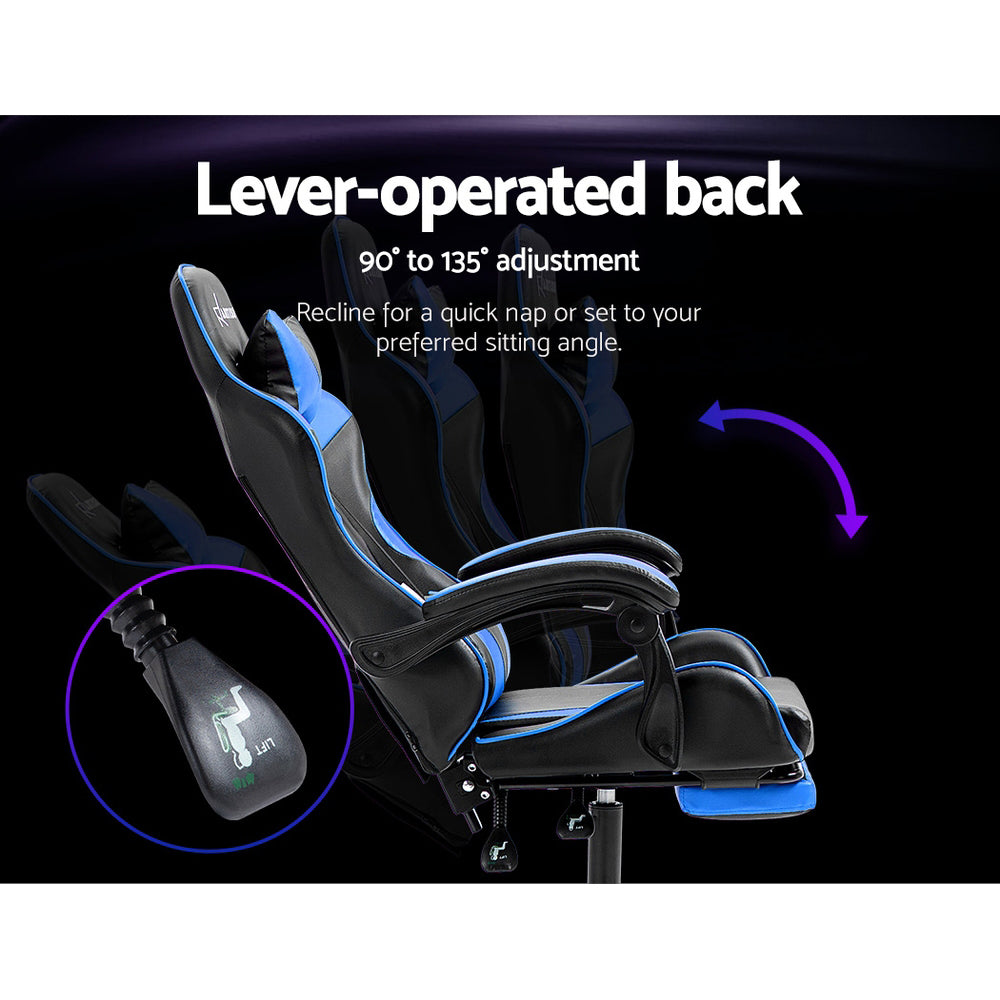 PU Leather Gaming Office Chair with Footrest - Blue - Homecoze