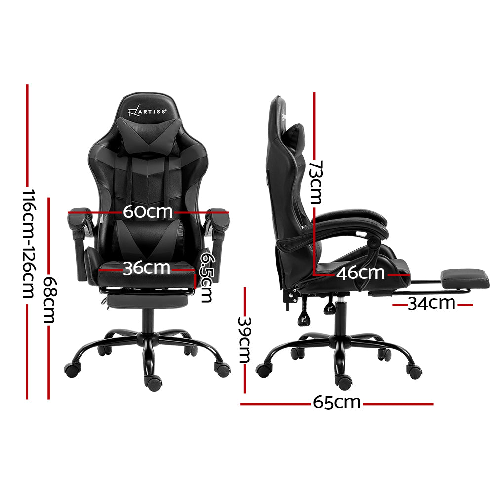 PU Leather Gaming Office Chair with Footrest - Grey - Homecoze
