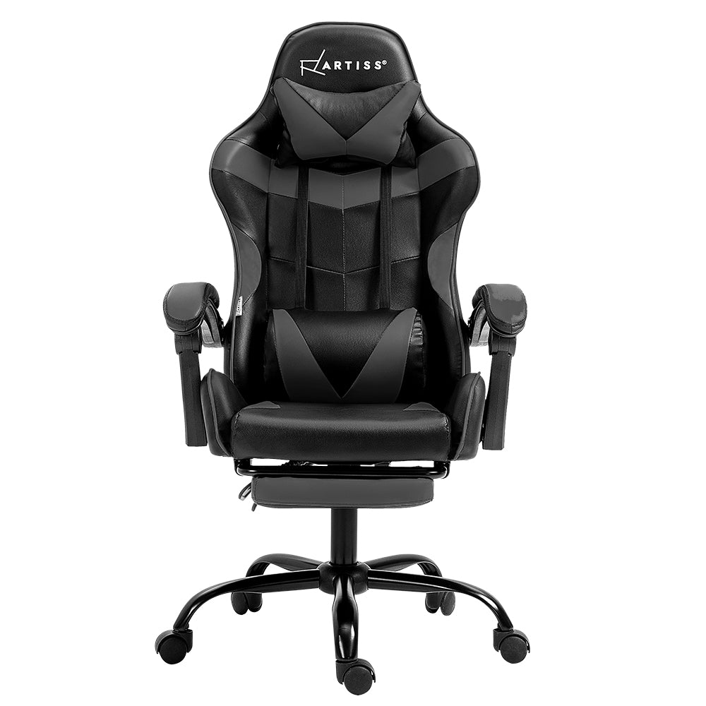 PU Leather Gaming Office Chair with Footrest - Grey - Homecoze