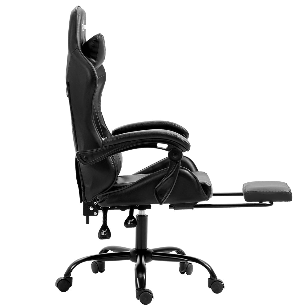 PU Leather Gaming Office Chair with Footrest - Grey - Homecoze