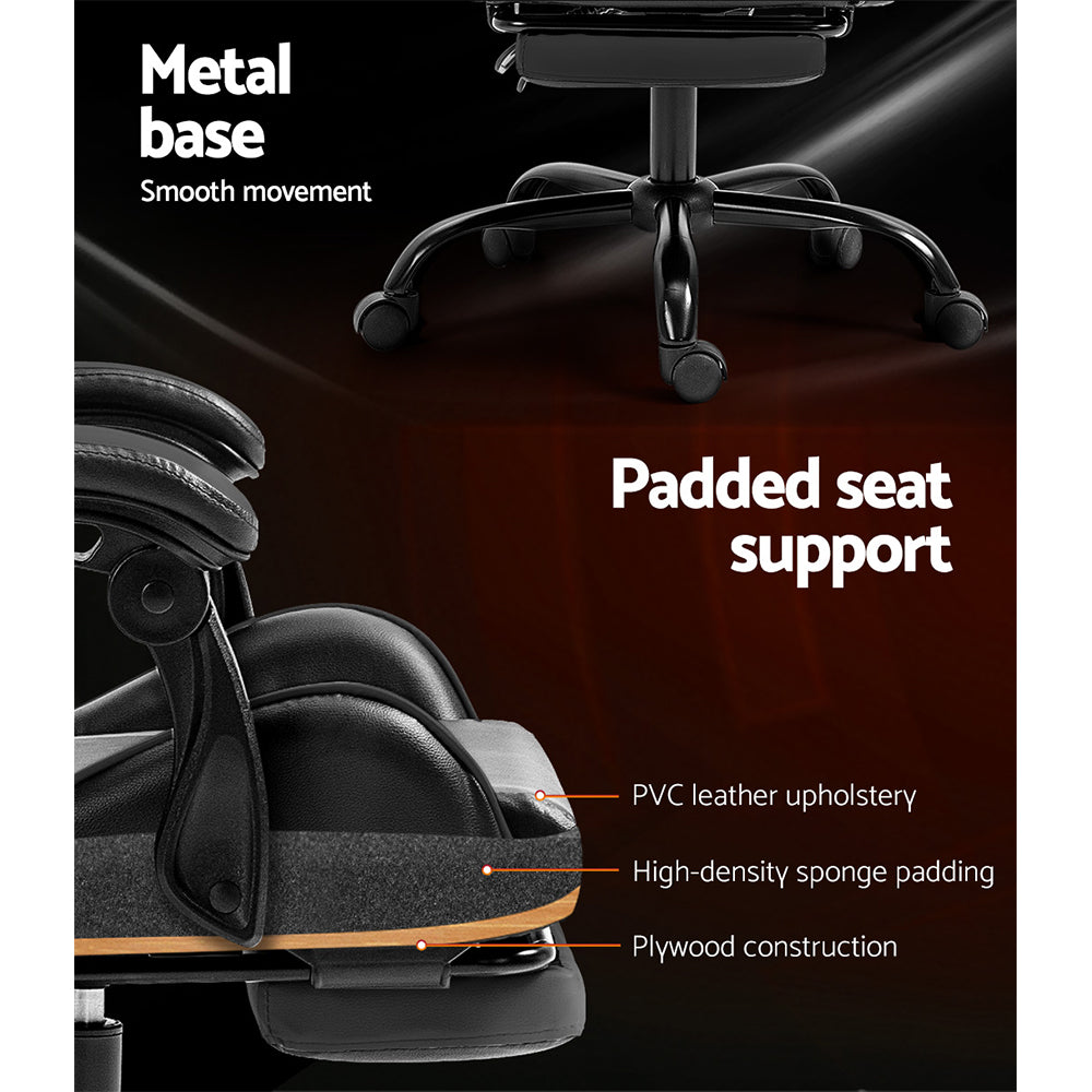 PU Leather Gaming Office Chair with Footrest - Grey - Homecoze