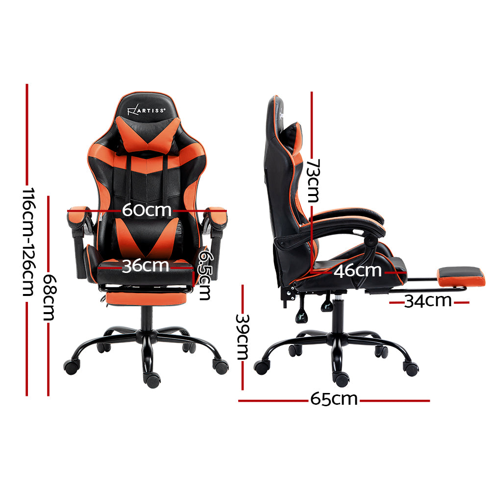 PU Leather Gaming Office Chair with Footrest - Orange - Homecoze
