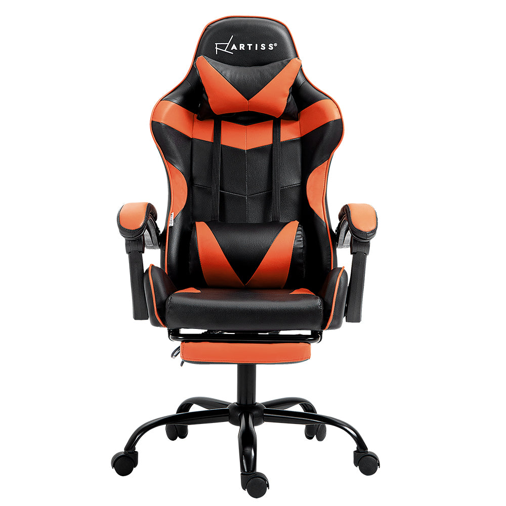 PU Leather Gaming Office Chair with Footrest - Orange - Homecoze