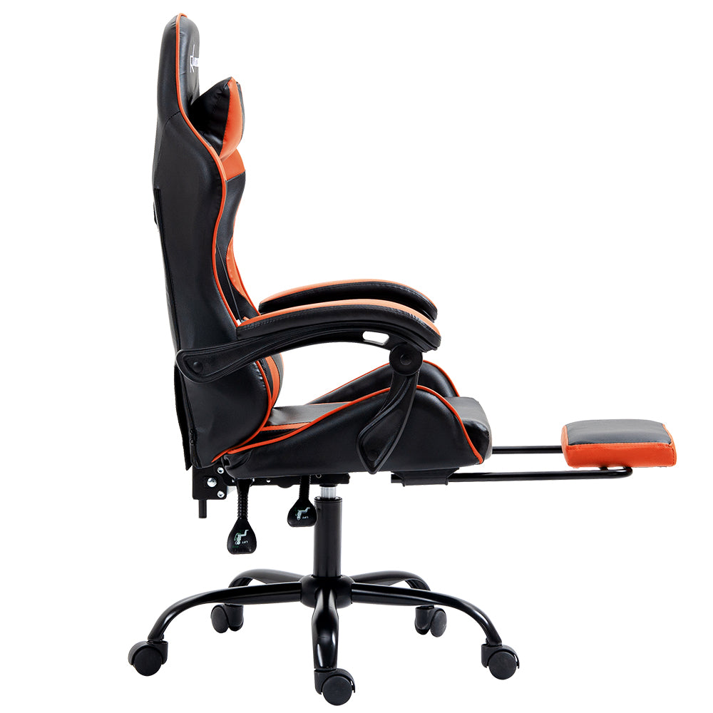 PU Leather Gaming Office Chair with Footrest - Orange - Homecoze