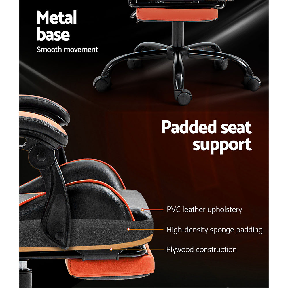 PU Leather Gaming Office Chair with Footrest - Orange - Homecoze