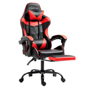 PU Leather Gaming Office Chair with Footrest - Red - Homecoze