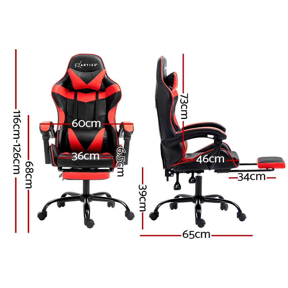 PU Leather Gaming Office Chair with Footrest - Red - Homecoze