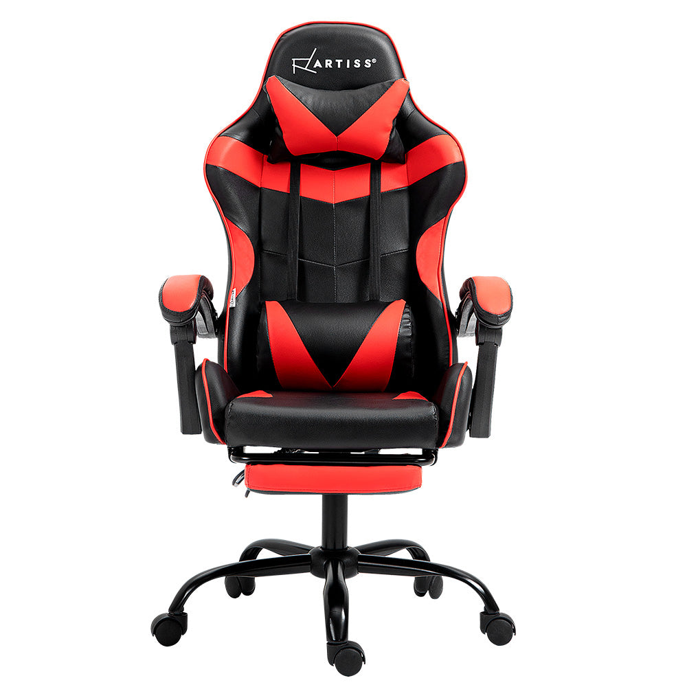 PU Leather Gaming Office Chair with Footrest - Red - Homecoze