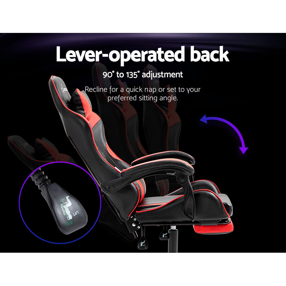 PU Leather Gaming Office Chair with Footrest - Red - Homecoze