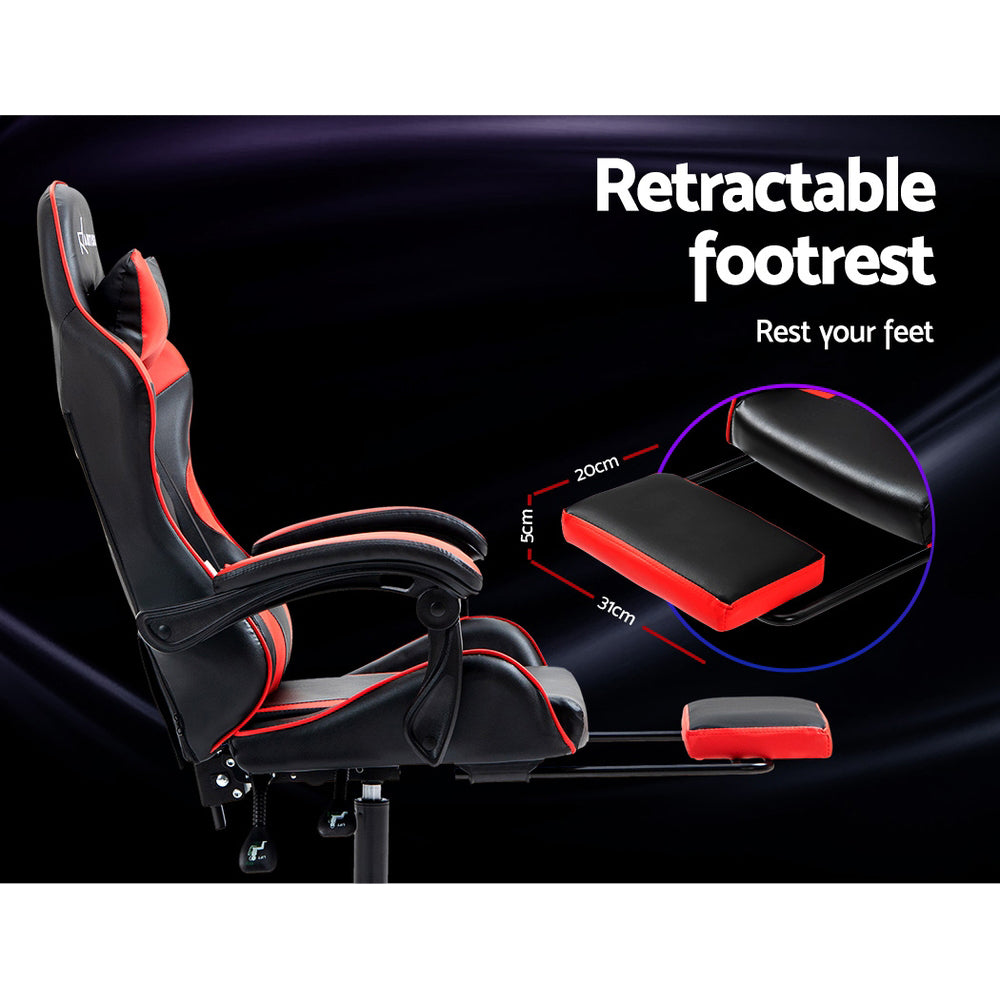 PU Leather Gaming Office Chair with Footrest - Red - Homecoze