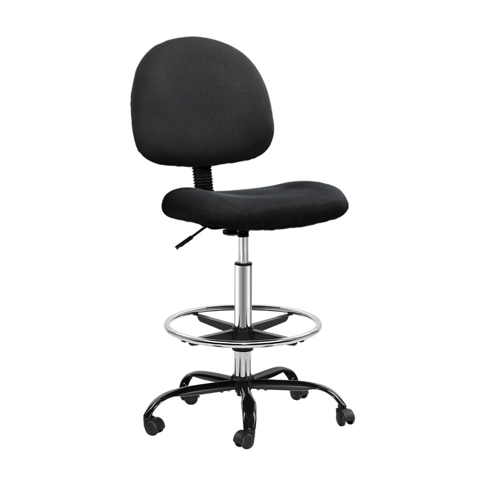 Office Drafting Stool Fabric Chair - Black