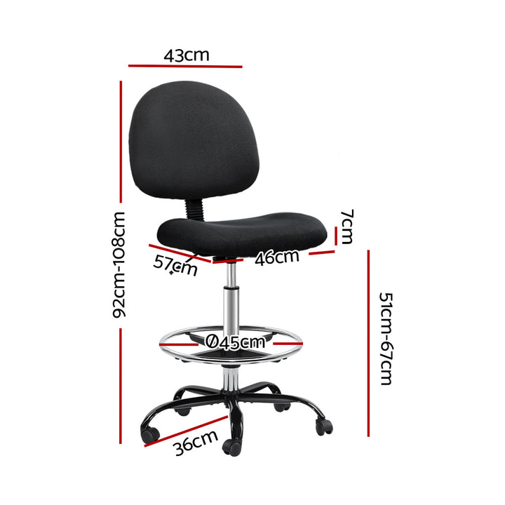 Office Drafting Stool Fabric Chair - Black