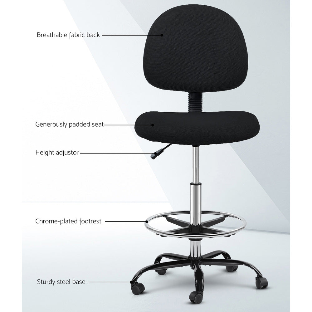 Office Drafting Stool Fabric Chair - Black - Homecoze