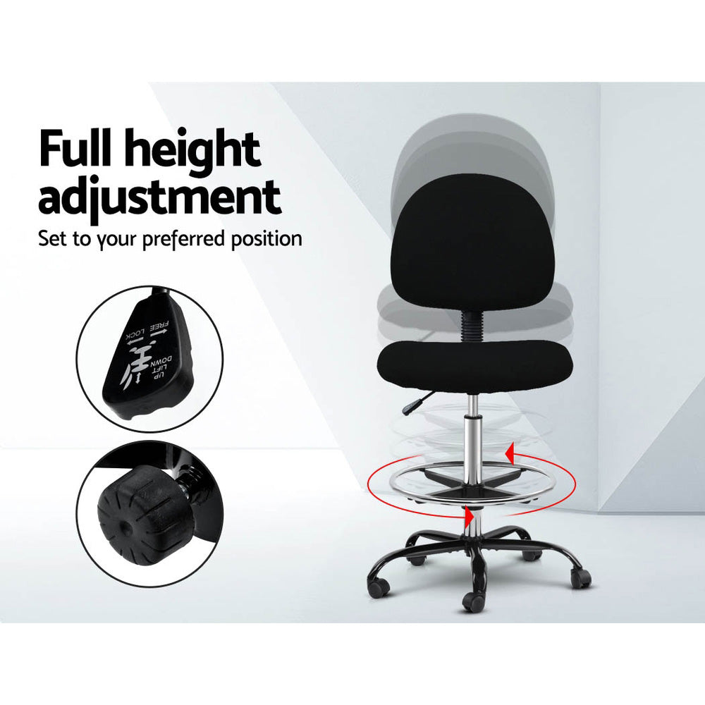 Office Drafting Stool Fabric Chair - Black - Homecoze