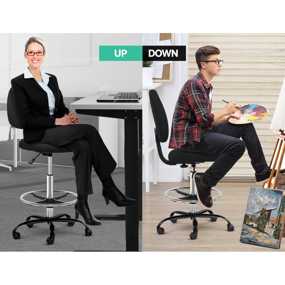 Office Drafting Stool Fabric Chair - Black - Homecoze