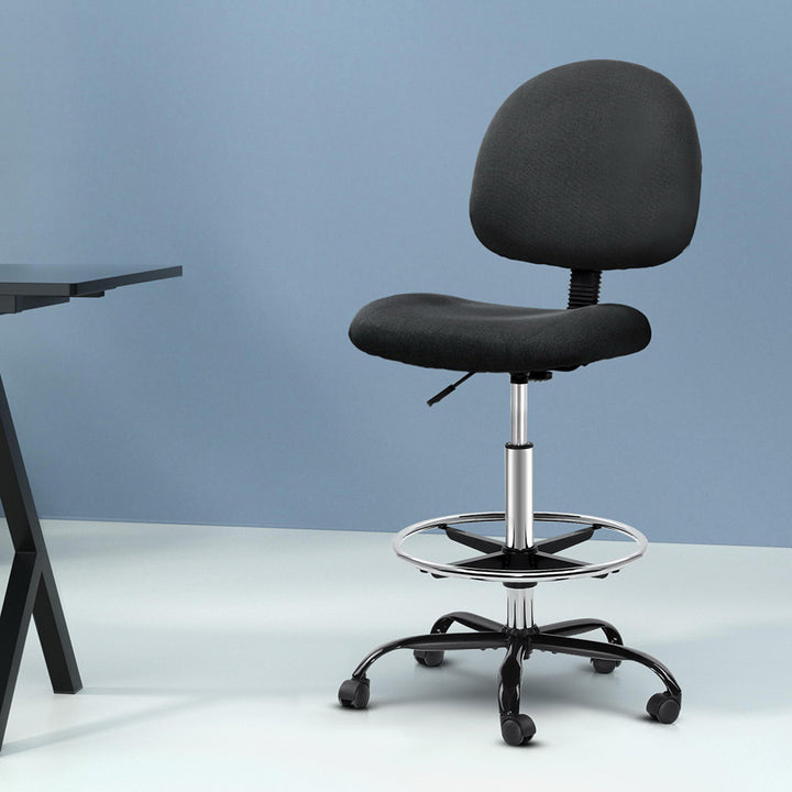 Office Drafting Stool Fabric Chair - Black