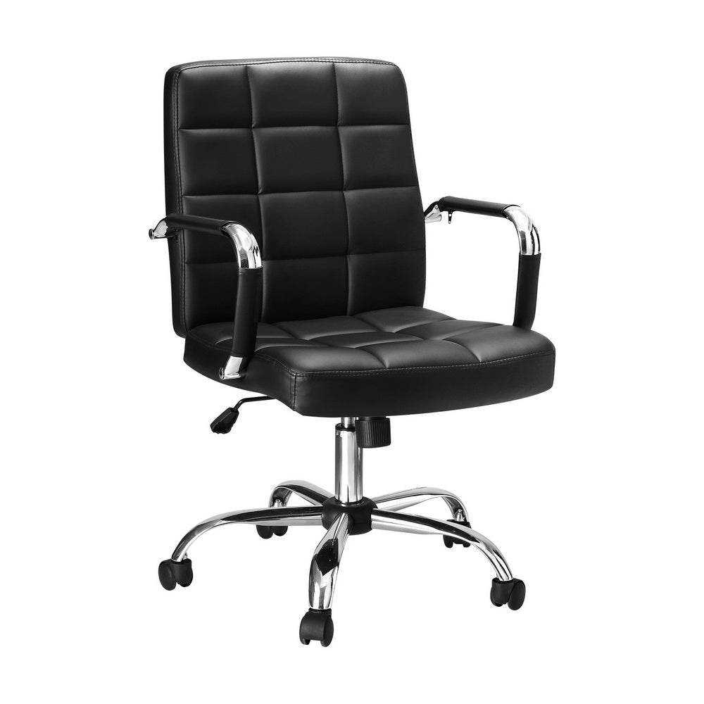Classic Mid Back Office Chair PU Leather - Black - Homecoze