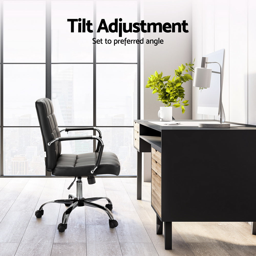 Classic Mid Back Office Chair PU Leather - Black - Homecoze