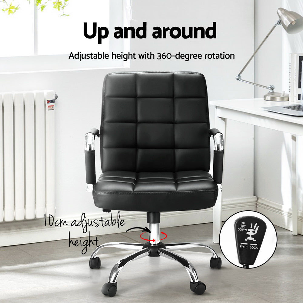Classic Mid Back Office Chair PU Leather - Black - Homecoze