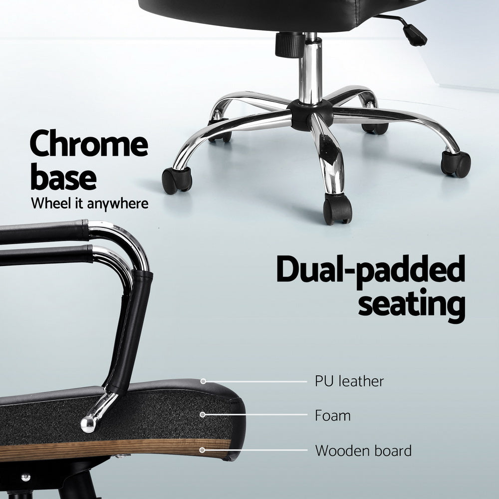 Classic Mid Back Office Chair PU Leather - Black - Homecoze