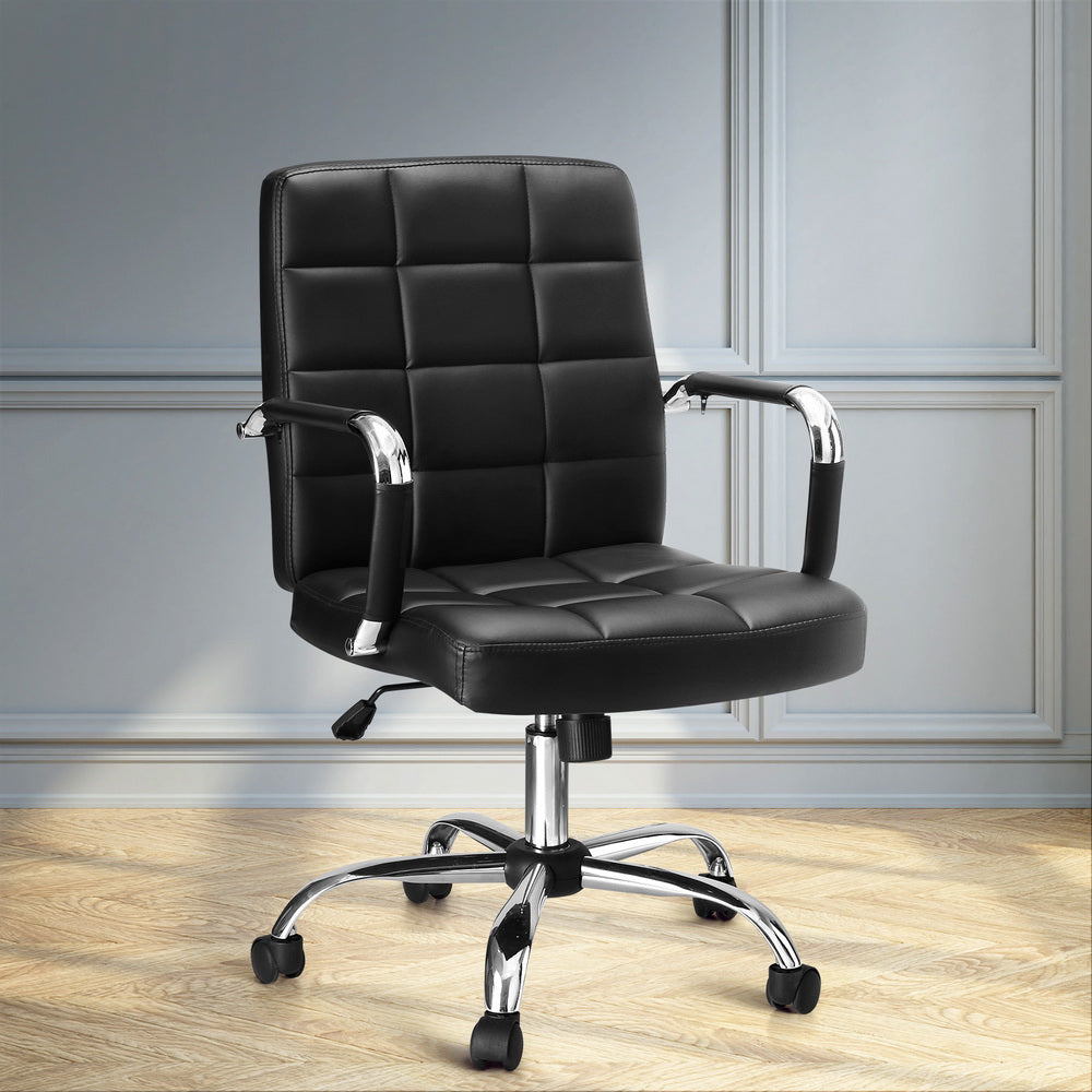 Classic Mid Back Office Chair PU Leather - Black