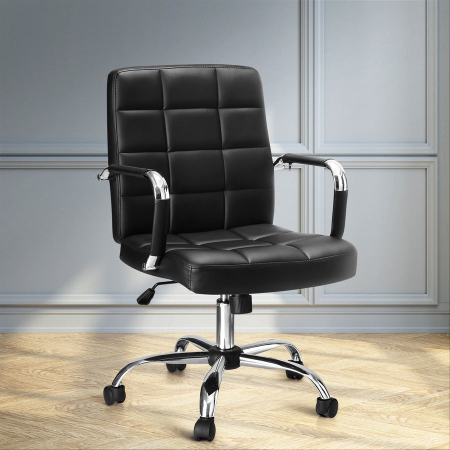 Classic Mid Back Office Chair PU Leather - Black - Homecoze