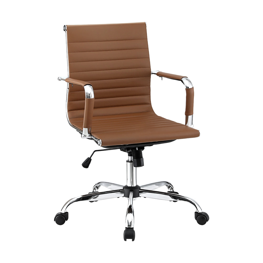Artiss Office Chair Conference Chairs PU Leather Mid Back Brown - Homecoze
