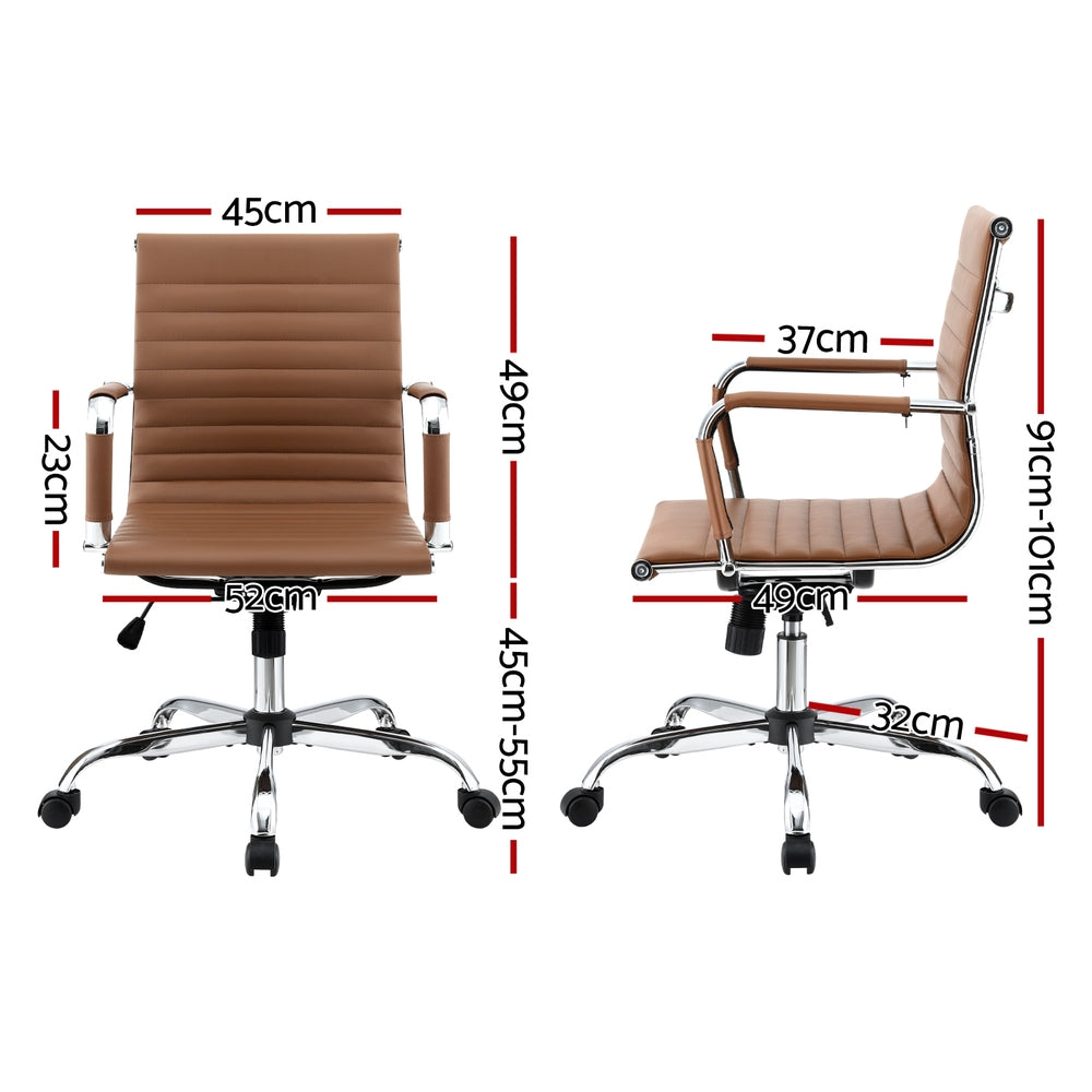 Artiss Office Chair Conference Chairs PU Leather Mid Back Brown - Homecoze