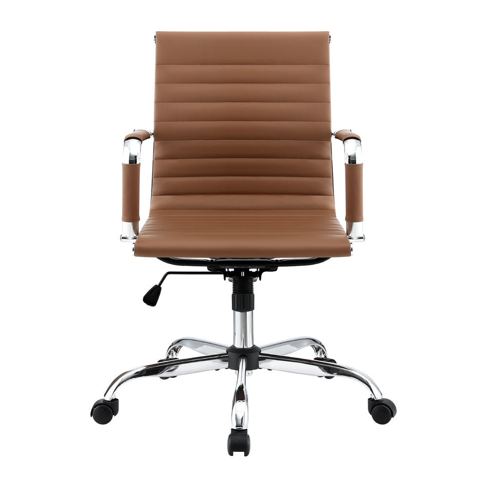 Artiss Office Chair Conference Chairs PU Leather Mid Back Brown - Homecoze