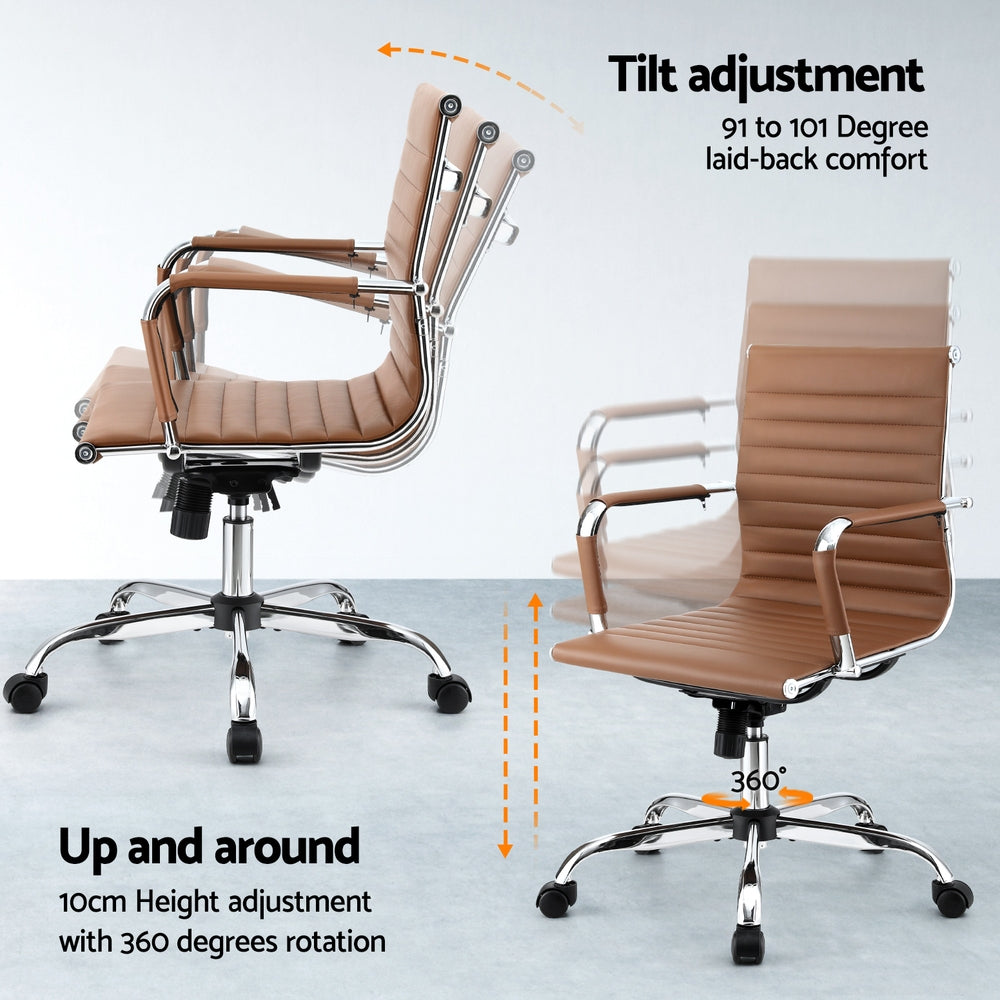 Artiss Office Chair Conference Chairs PU Leather Mid Back Brown - Homecoze
