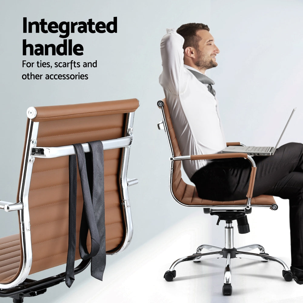 Artiss Office Chair Conference Chairs PU Leather Mid Back Brown - Homecoze