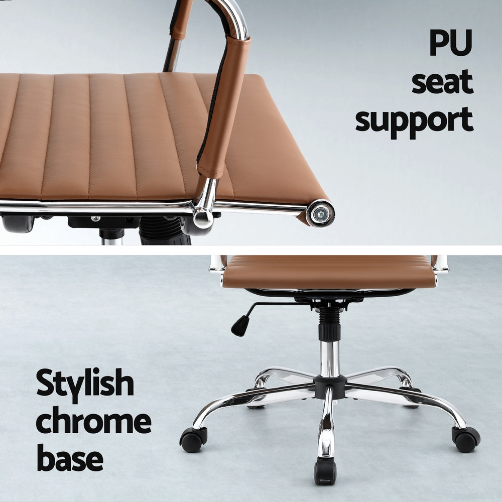 Artiss Office Chair Conference Chairs PU Leather Mid Back Brown - Homecoze