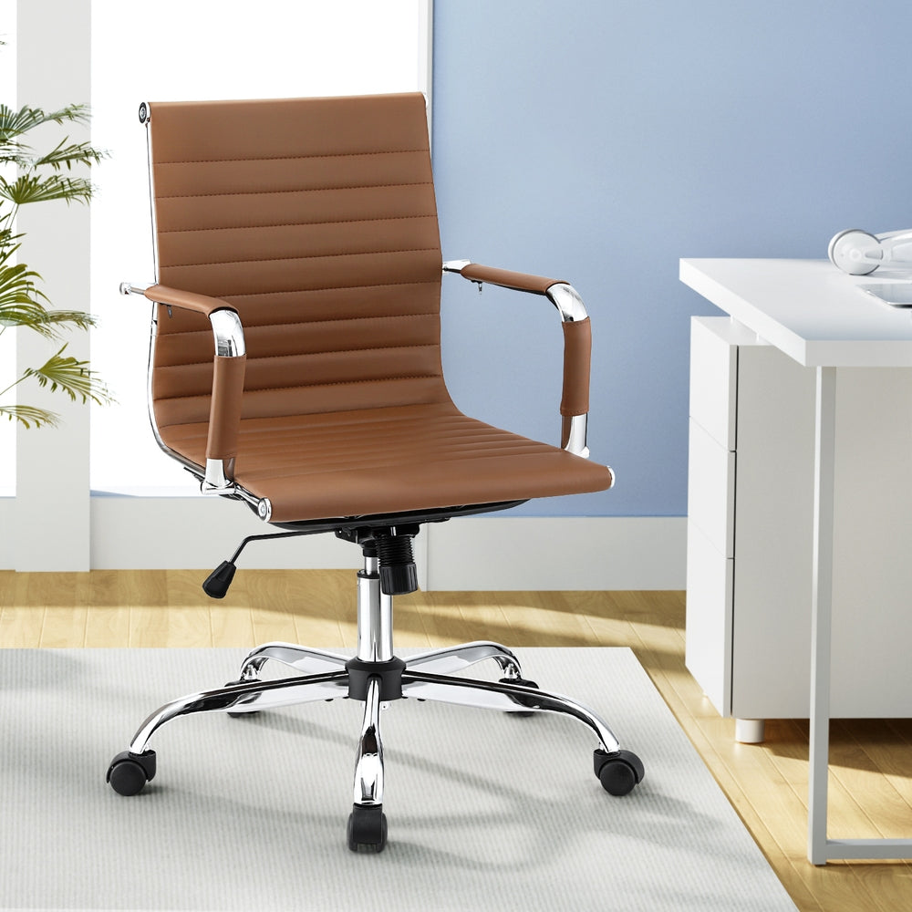 Artiss Office Chair Conference Chairs PU Leather Mid Back Brown - Homecoze