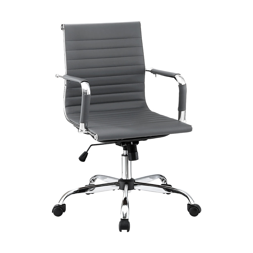 Artiss Office Chair Conference Chairs PU Leather Mid Back Grey - Homecoze