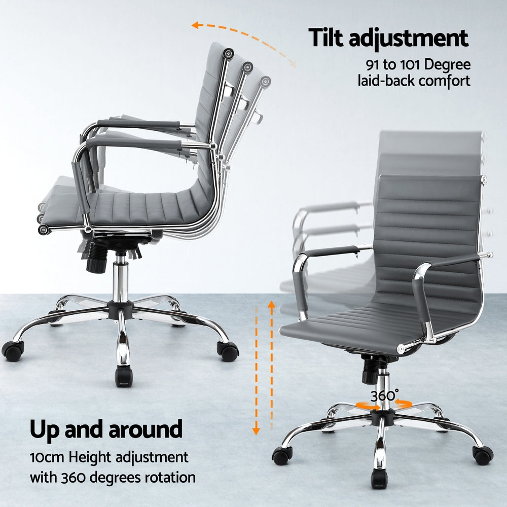Artiss Office Chair Conference Chairs PU Leather Mid Back Grey - Homecoze
