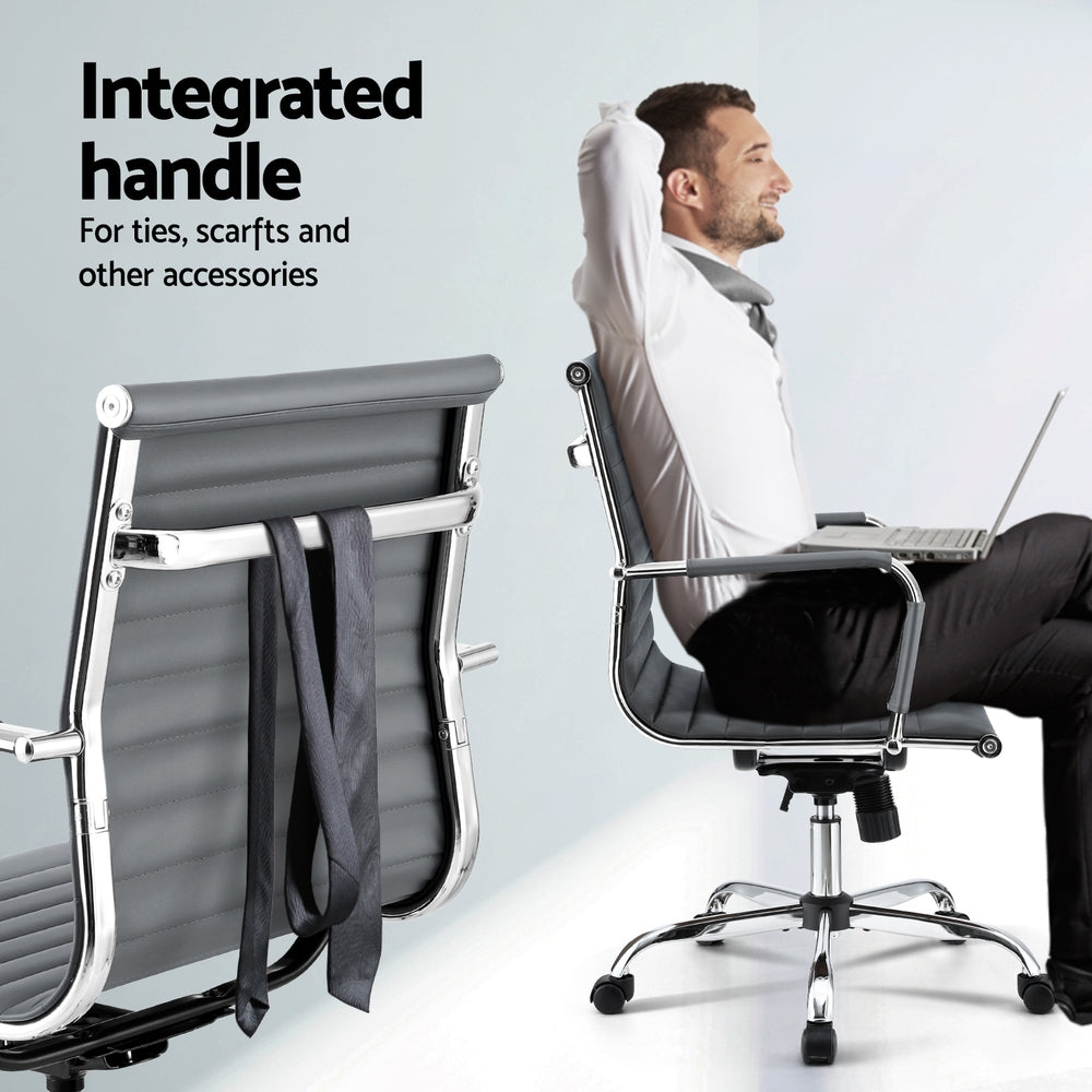 Artiss Office Chair Conference Chairs PU Leather Mid Back Grey - Homecoze